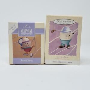 2 Hallmark Egg in Sports Spring Ornament 1993 + 1994